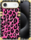 for iPhone 17 Air Case Luxury Golden Decoration for Girl Women Soft TPU Shockproof Protective Hard PC Back for iPhone 17 Air Crazy Pattern Pink Black Leopard