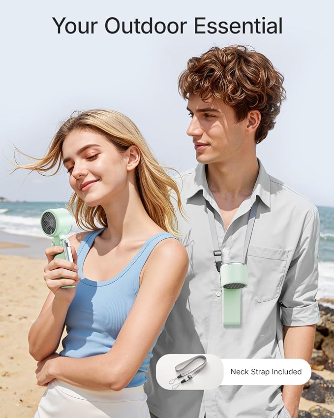Portable Handheld Turbo Fan - 5 Gear High Speed 4000mAh Rechargeable Mini Personal Hand Fan Blow Cold Air, Battery Operated Travel Essentials, Beach Vacation, Gifts for Women, Men (Green)