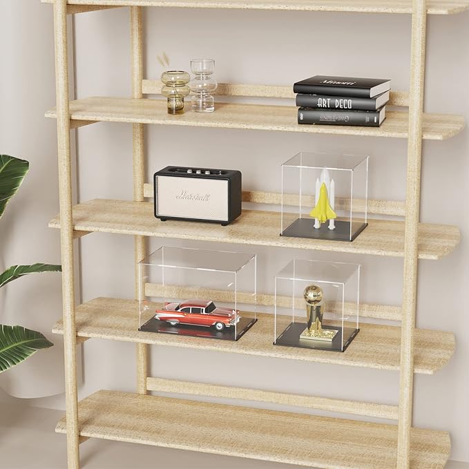 SVENJBB Acrylic Display Case, 9x9x13 Inch Cube Acrylic Boxes for Display, Clear Display Cases with Matte Black Base and Lid for Collectibles and Figures