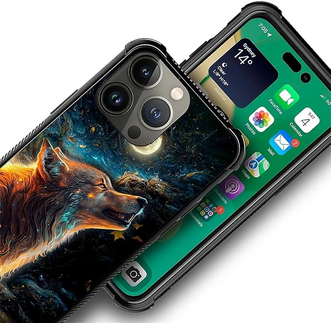 for iPhone 13 Pro Case, Star Cave Hungry Wolf Pattern Graphic Design Girl Boy Soft Silicone Hard Acrylic Shock Protection for iPhone 13 Pro