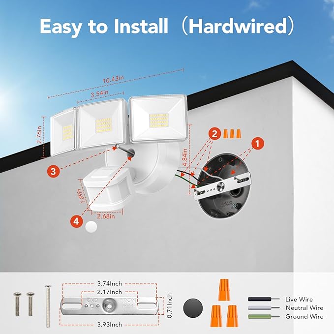 OREiN 42W 6500LM Motion Sensor Outdoor Flood Light, Hardwired LED Security Light, 4 Lighting Modes, Dual PIR 240° Detection, Dusk to Dawn, IP65 Weatherproof for Garage, Driveway, Backyard, Farm