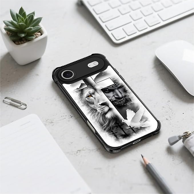 for iPhone 17 Air Case,for MagSafe Graphic Design for Girl Boy Soft Silicone Hard Acrylic Shock Protection Designed for iPhone 17 Air Lion Cross Jesus Christ Dove Pattern