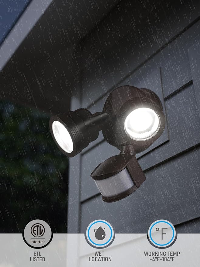 LEONLITE 25W LED Security Light Outdoor Motion Sensor, Motion Flood Lights for Outside, 30°-80° Beam Angle Adjustable, Dual-Head Security Light, Wet Location, ETL Listed, 5000K Daylight, Bronze