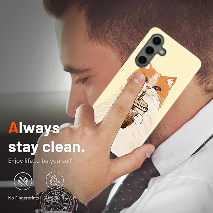 Compatible for Samsung Galaxy A27 5G Case, Dual Layer Heavy Duty 2 in 1 Shockproof Protective Phone Case,Cat Drinking Coffee