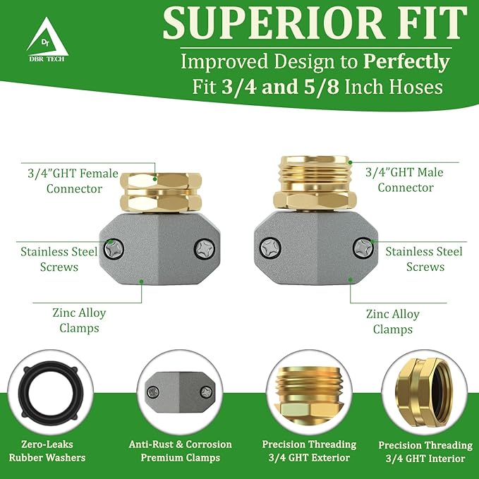 DBR Tech® Hose Repair Kit – Fix Leaks on 3/4 & 5/8 inch Garden Hoses, 4 Set