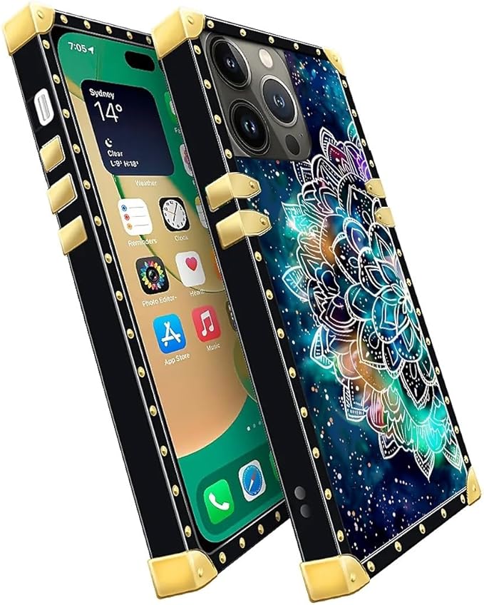 Compatible with iPhone 14 Pro Case, Starry Sky Colourful Mandala Luxury Golden Decoration for Girl Women Soft TPU Shockproof Protective Hard PC Back for iPhone 14 Pro