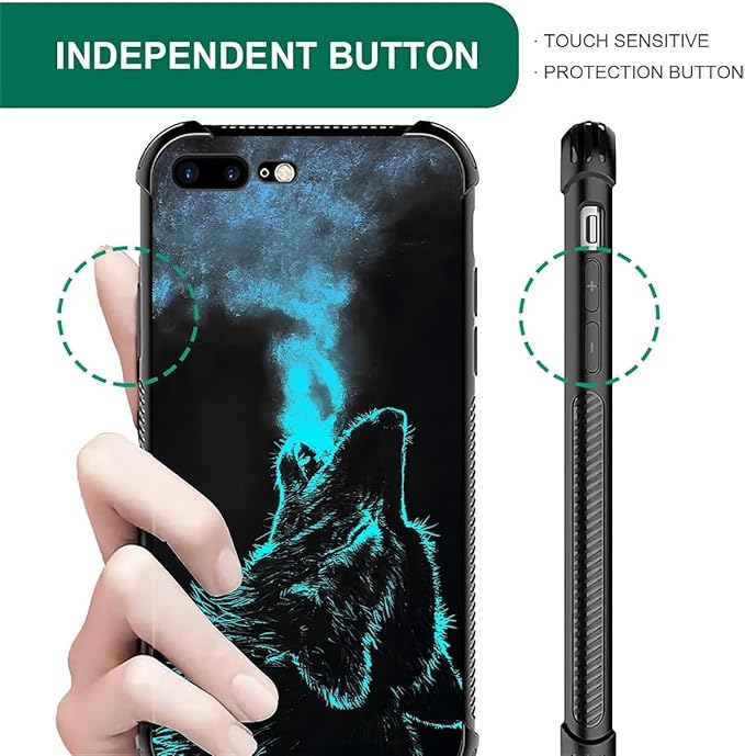 for iPhone 7/8 Case, Blue Breathing Wolf Pattern Graphic Design Girl Boy Soft Silicone Hard Acrylic Shock Protection for iPhone 7/8