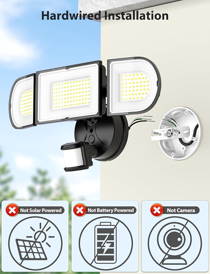 Olafus 180W Motion Sensor Outdoor Lights, 18000LM Dusk to Dawn LED Flood Lights Outdoor Wired, 6500K Daylight Motion Lights for Outside, IP65 Waterproof Exterior Security Light, Black