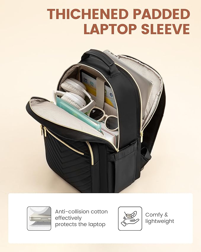 LOVEVOOK Laptop Backpack for Women with Giant Tumbler Holder 18.4 inch,Designer Travel Backpack Laptop Bag College Backpack,Quilted Work Nurse Teacher Backpack Purse Computer Bag Casual Daypack, Black
