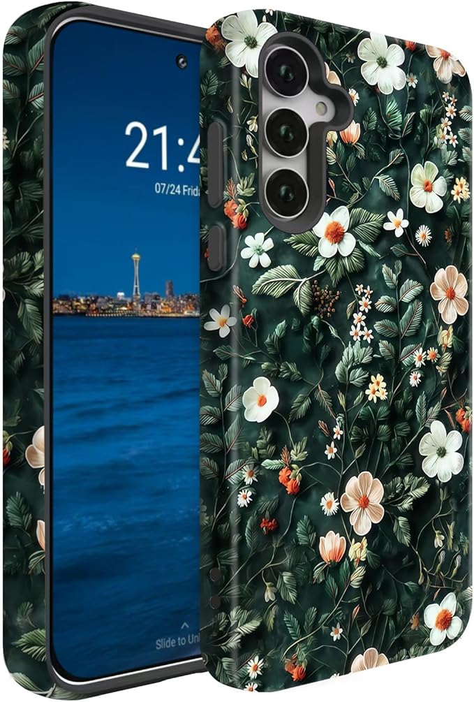 Compatible for Samsung Galaxy A37 5G Case, Dual Layer Heavy Duty 2 in 1 Shockproof Protective Phone Case,Floral Elegance