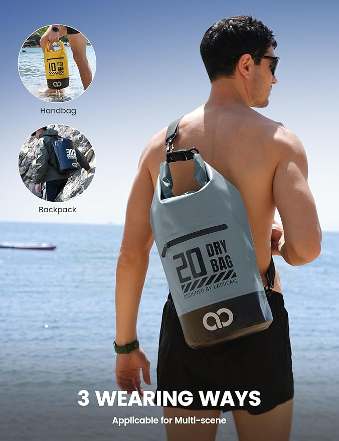 Lamicall Dry Bag Waterproof Backpack - [Durable & Floating] 5L/10L/20L/30L/40L Large Water Proof Bag with Waterproof Phone Case for Kayaking, River Rafting, Lake, Float Trip, Tubing Essentials