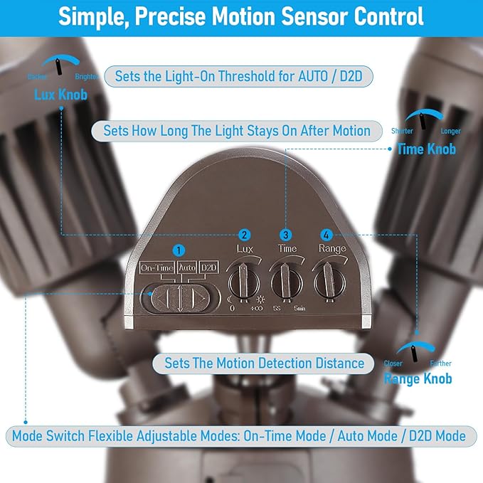 LEONLITE COB LED Security Light, Motion Sensor Outdoor Lights, Dusk to Dawn, 100-277V, ETL Listed, Adjustable Heads, Motion Detector Flood Light, Aluminum, IP65 Waterproof, 3000K Warm White, Bronze