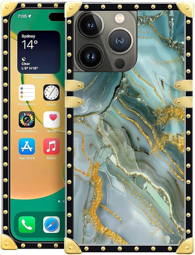 Compatible with iPhone 14 Pro Max Case, Golden Texture Marble Veining Luxury Golden Decoration for Girl Women Soft TPU Shockproof Protective Hard PC Back for iPhone 14 Pro Max