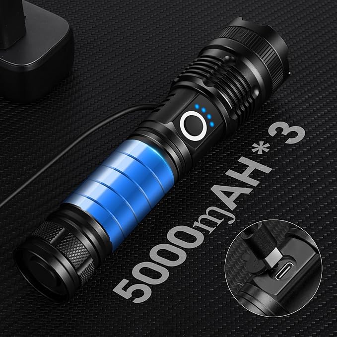 KINGCAESAR 3 Pack Flashlights 90,000 High Lumens - Super Bright Rechargeable Flashlight with 5 Light Modes, IPX7 Waterproof Powerful LED Flash Light for Home, Camping