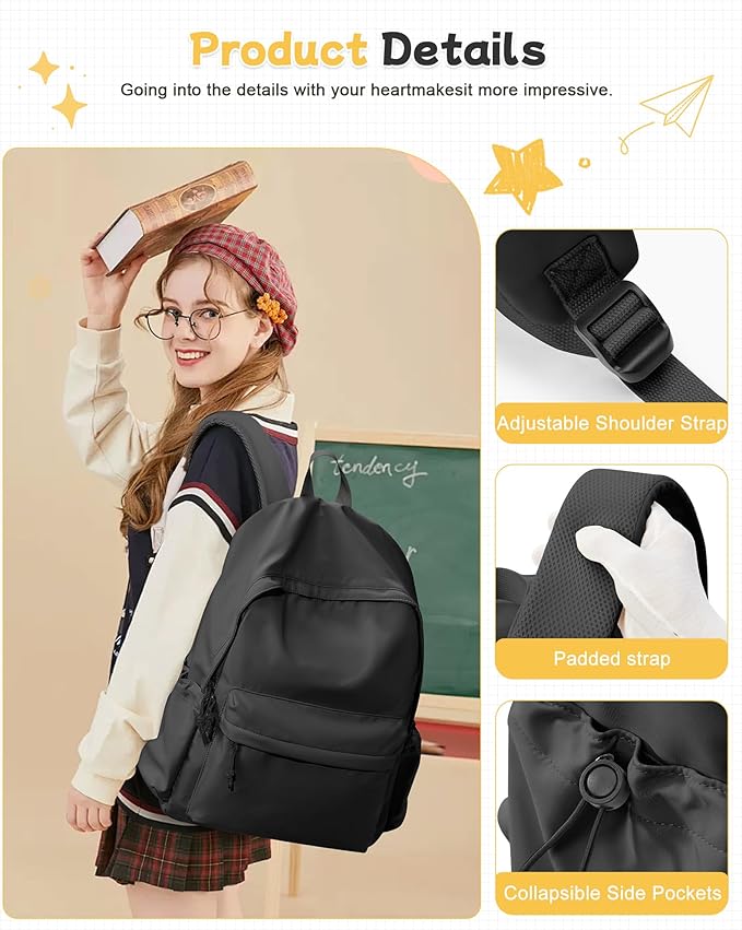 Black Backpack for Men Women Large, Gym Backpack for Women Foldable Outdoor Weekender Gym Bag, Waterproof Sports Back Pack & Dance Yoga travel Bag