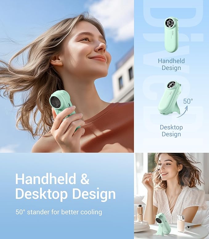 Diveblues TurboBear Portable Handheld Turbo Fan- Powerful Air Speed, Ultra-Light 86.5g Hand Fan, 5 Gear Cooling, Rechargeable Battery Powered, Pocket Cute Small Fan Travel Essentials Gifts Women