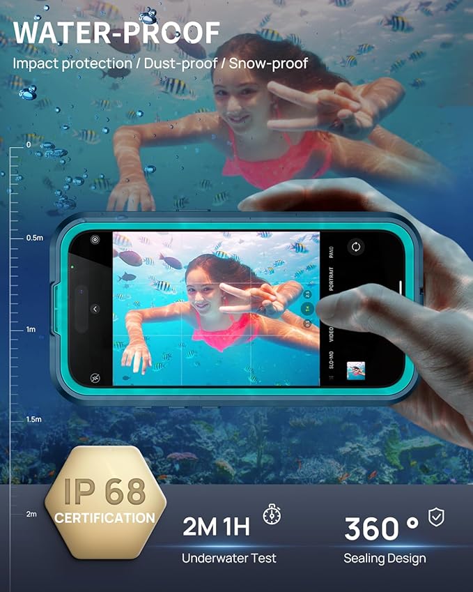 Lanhiem Magnetic for iPhone 17 Pro Case, IP68 Waterproof, Dustproof, Compatible with Magsafe, Built-in Screen Protector, Full Body, Heavy Duty, Rugged Phone Cover, 6.3 inch, Blue