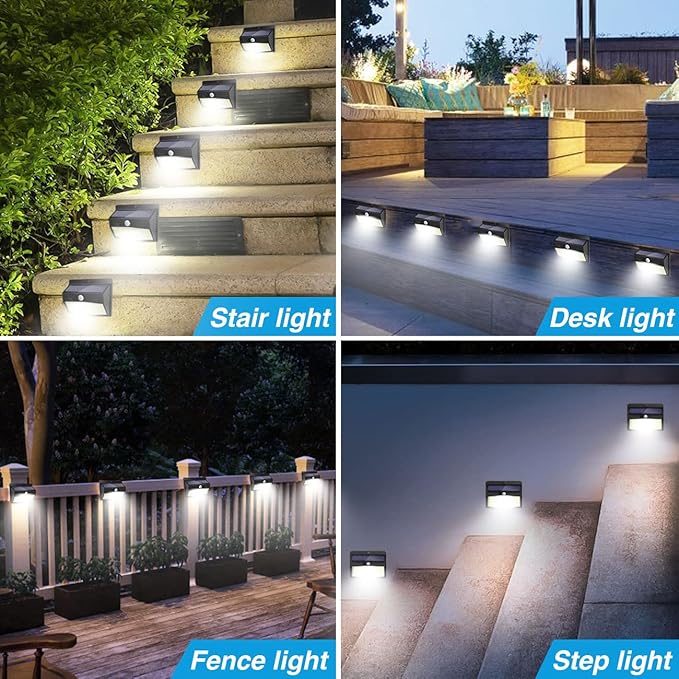 Peasur Solar Lights Outdoor, [138 LED/8 Packs] Solar Motion Sensor Security Light with 3 Lighting Modes Solar Wall Lights Waterproof Solar Powered Lights Outside for Garden Fence Yard Deck Garage