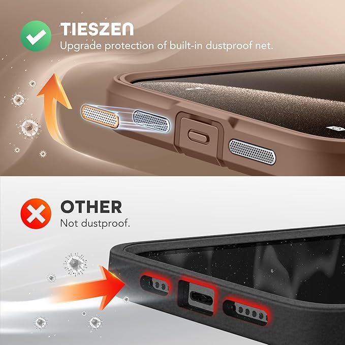 TIESZEN for iPhone 15 Pro Max Case, Compatible with MagSafe, Built-in Privacy Screen Protector and Camera Protection, Anti Spy Full Body Dustproof Shockproof Hard Phone Case 6.7", Brown