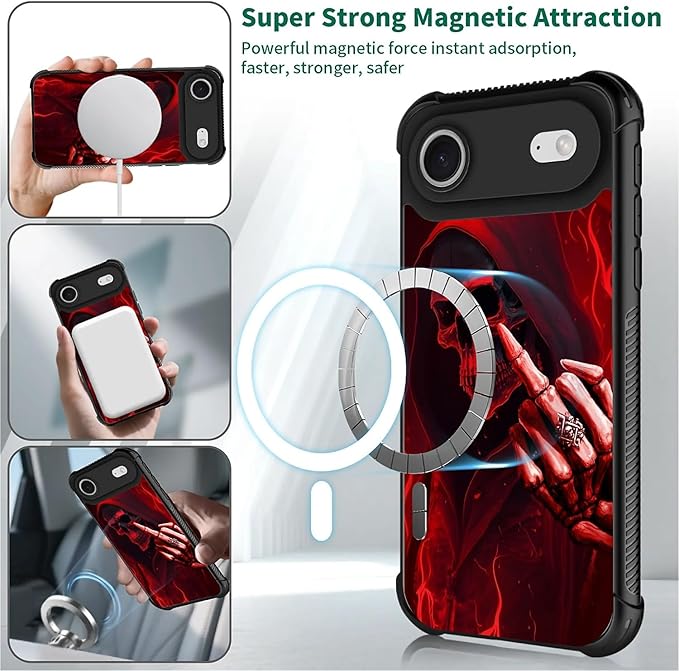 for iPhone 17 Air Case,for MagSafe Graphic Design for Girl Boy Soft Silicone Hard Acrylic Shock Protection Designed for iPhone 17 Air Gestures Funny Skull Pattern