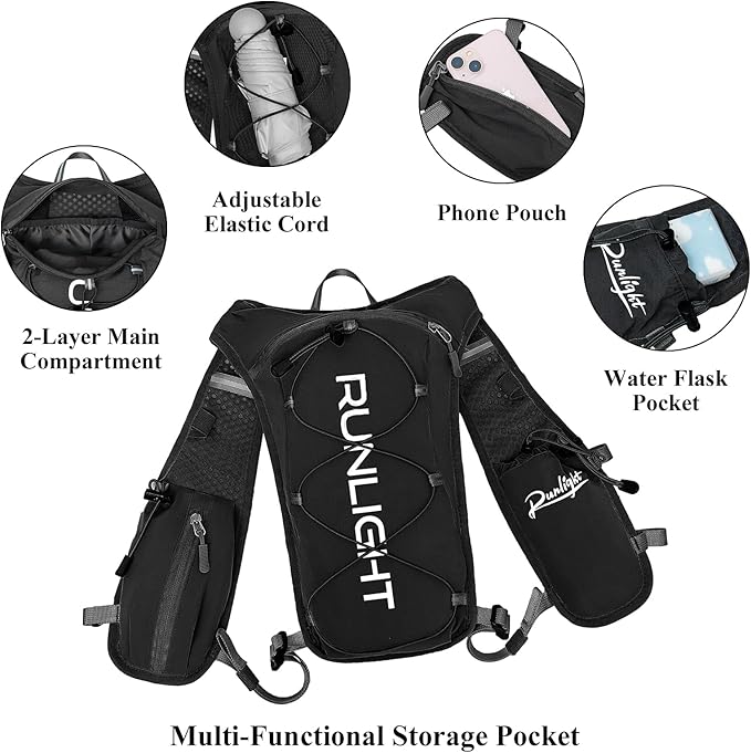 Runlight Running Vest for Women Men Lightweight Hydration Backpack Pack with 1.5L Water Bladder Bag Hydro Daypack for Hiking,Trail,Skiing,Camping,Cycling,Race,Marathon