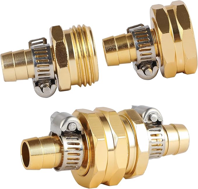 3 Set Garden Hose Repair Connector Kit with Clamps, Fit for 1/2" Garden Hose Fitting,1/2" Barb x 3/4" GHT Garden Hose Adapter/Fittings, Water Hose Repair Kit