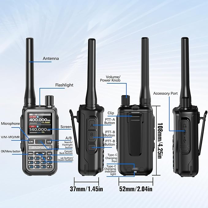 Baofeng Radio UV-5R Mini Ham Radio Long Range Handheld Two Way Radio NOAA Weather Radio Rechargeable Walkie Talkies Dual PTT APP Programming Copy Frequency 999CH with USB-C Charging Survival Radio