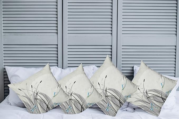 Ambesonne Dragonfly Decorative Throw Pillow Case Pack of 4, Dragonflies on Flowers and Branches Flourishing Nature Spring Time Predator, Cushion Cover for Couch Living Room Car, 20", Beige Charcoal