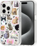 MOSNOVO Case for iPhone 15 Pro, [Buffertech 6.6ft Military-Grade Drop Protection] [Anti Peel Off Tech] Clear TPU Bumper Phone Case Cover Design - The Cat Brigade