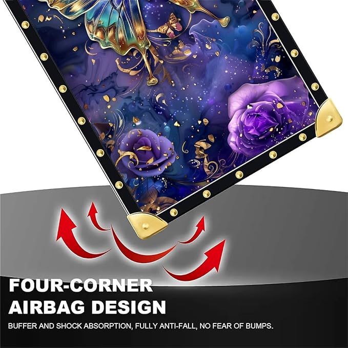 for iPhone 17 Pro Case Luxury Golden Decoration for Girl Women Soft TPU Shockproof Protective Hard PC Back for iPhone 17 Pro Crazy Pattern Glistening Golden Butterfly Vibrant Purple Blue