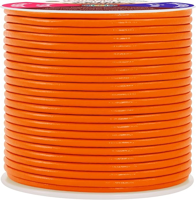 Mandala Crafts Round Genuine Orange Leather Cord for Jewelry Making – 1.5mm Cowhide Leather Rope String Lace for Kumihimo – 20 Yards Cowhide Craft Cording Spool