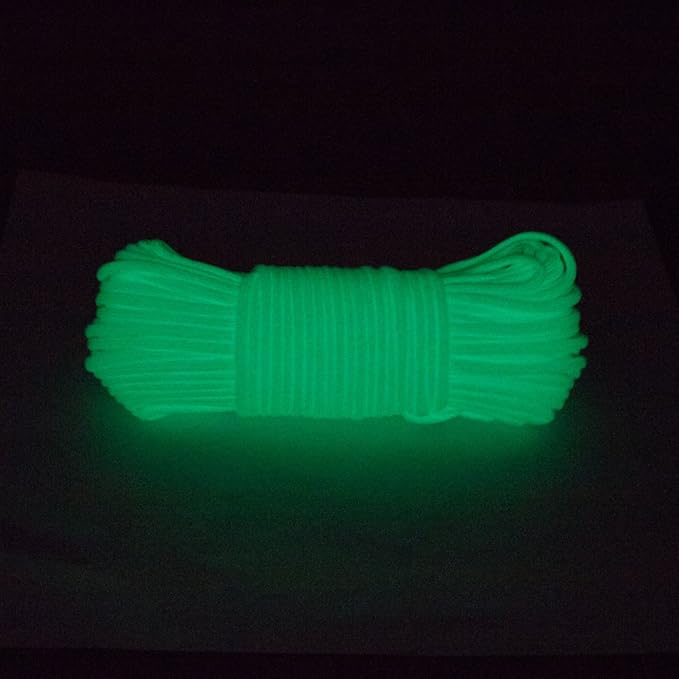 Glow in The Dark Zesty 550lb Paracord – 21 Strand Luminous Parachute Cord for Nighttime Outdoor Utility – 8 Colors and Length Options of 25', 50’, 100’, and 1,000’