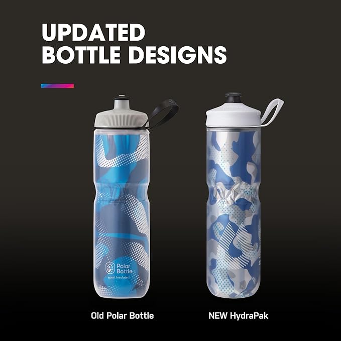 HydraPak | Polar Bottle - Polar Sport Insulated Water Bottle - BPA-Free, Sport & Bike Squeeze Bottle with Handle (Contender Black, 700ml / 24oz)