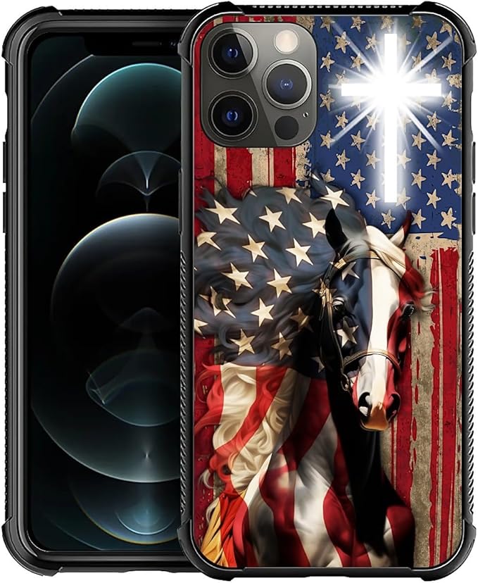 for iPhone 11 Pro Case, Red American Flag Horse Cross Pattern Made of Soft Silicone Hard Acrylic Shock Protection for iPhone 11 Pro