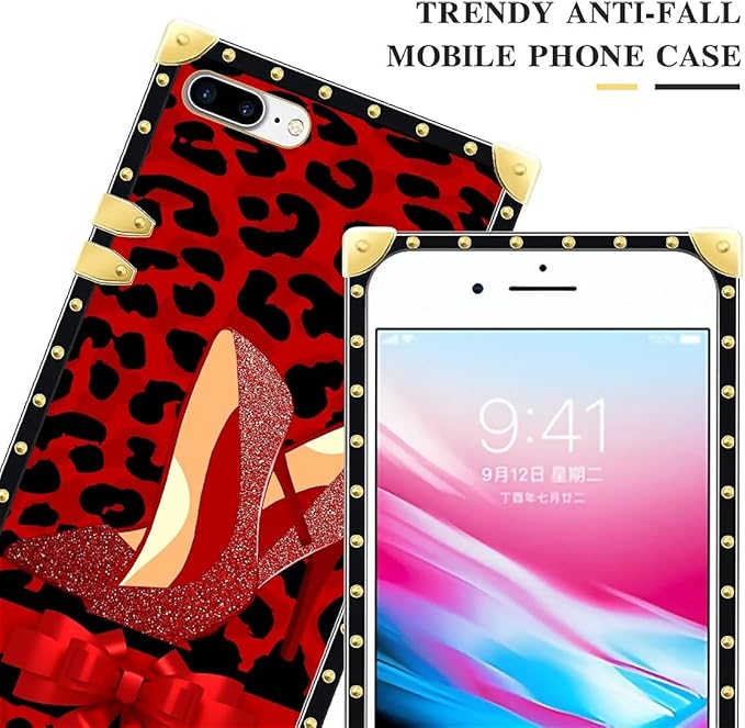 Compatible with iPhone 8 7 SE Case, Elegant High Heels Luxury Golden Decoration for Girl Women Soft TPU Shockproof Protective Hard PC Back for iPhone 8 7 SE