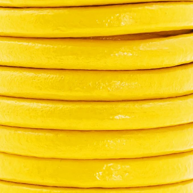 Mandala Crafts Round Genuine Yellow Leather Cord for Jewelry Making – 6mm Cowhide Leather Rope String Lace for Kumihimo – 4.4 Yards Cowhide Craft Cording Spool