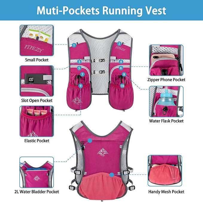 ITIEZY Running Vest for Women Men, 5L Hydration Backpack Lightweight Running Water Vest with Leak-Proof Bladder Sleeve for Marathon, Trail, Cycling, Hiking, Jogging