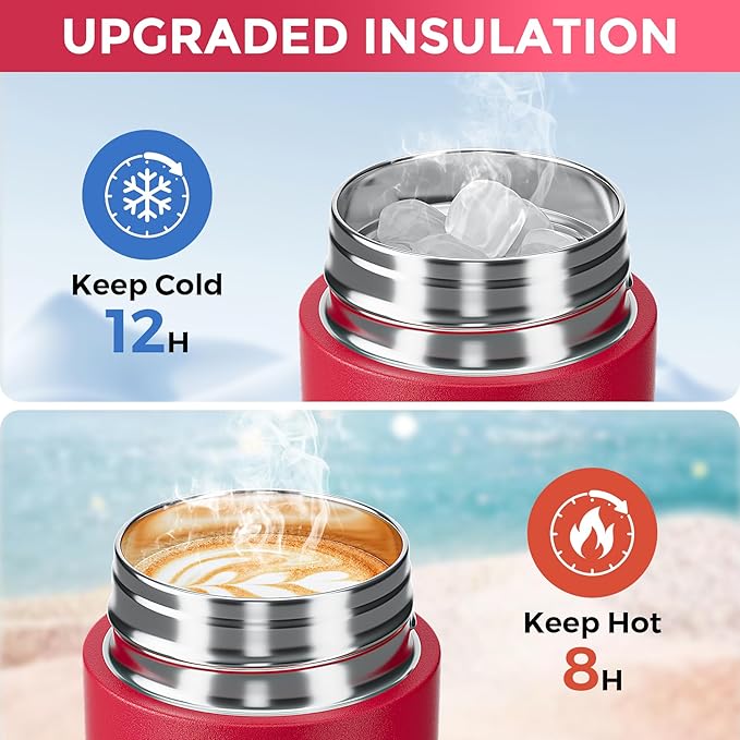 【Upgraded】Exllena Small Insulated Water Bottle 8 oz/250ml– Mini Insulated Water Bottle for Hot & Cold Drinks, Perfect Small Flask for Travel, Purse...(Red)