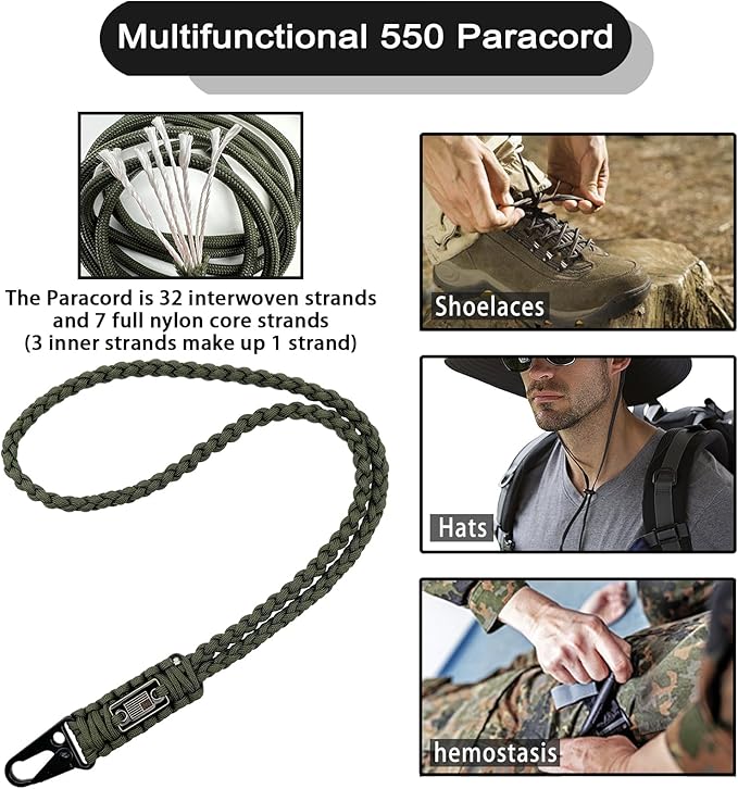 DDOUT Heavy Duty Paracord Lanyard 550 Paracord Braided Keychain for ID Badges, Camera, Whistle, Traveling, Outdoor Activities