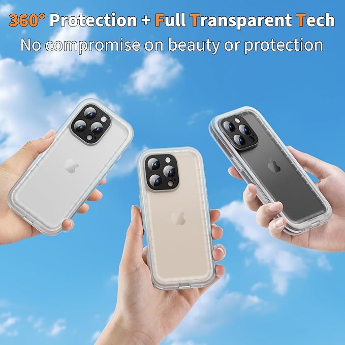 Cozycase for iPhone 16 Pro Max Case Waterproof - 360 Heavy Duty with Screen/Camera Protector Shockproof IP68 Underwater Dustproof Water Dust Shock Proof Full Body/Front and Back Case Frosted Clear