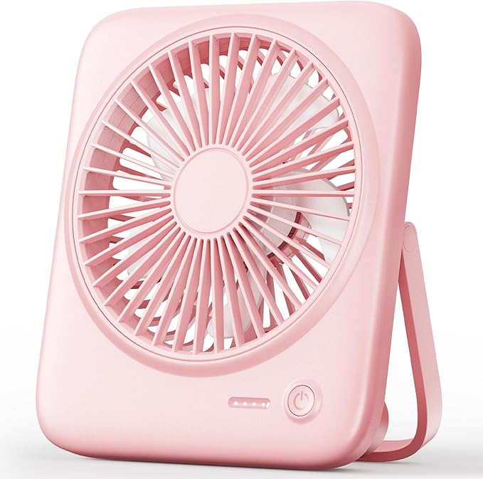 Otlonpe Personal Portable Desk Fan, 4000mAh Small Rechargeable Portable Fan Battery Operated & USB Powered for Travel Sleeping Bedroom Office Home Table, Cordless, Quiet, 4-Speed, 6.5 Inch (Pink)