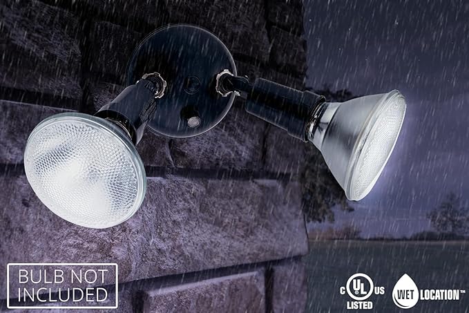 Lithonia Lighting Adjustable Dusk Dawn Security Light, Twin Par Outdoor Flood Light Holder, Photocell Sensor, 120 Volts, Uses 2 Lamps Up to 150W (Not Included), White (OFTH 300PR 120 P WH M12)