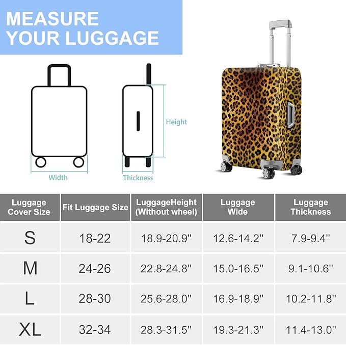 ANNA QUEEN Vintage Leopard Pattern Travel Luggage Cover -Stretchable Airplane Suitcase Protector Sleeve,Universal Washable Fit for 28-30 Inch Checked Baggage,Water Resistant Durable Luggage Protector