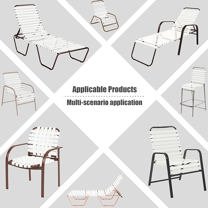 Vinyl Straps for Patio Chair Repair Kit 2'' Wide 10 Ft Long Replacement Straps + 10 Free Rivets for Outdoor Lawn Furniture Chaise Lounge Repair (White)