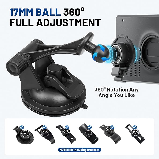 EWAY GPS Windshield Dashboard Mount for Garmin, 17mm Ball Mounting Pattern, Adjustable Arm Navigation Suction Cup Holder w/GPS Disk for Garmin Nuvi Dezl Drive Drivesmart Zumo Driveassist DriveLuxe