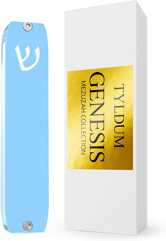 Genesis Mezuzah for Door – Modern Acrylic Mezuzah Case Without Kosher Scroll – Handmade in Canada Judaica Gift, Weatherproof, Jewish Artisan Design, Clear Case (Small, Blue)