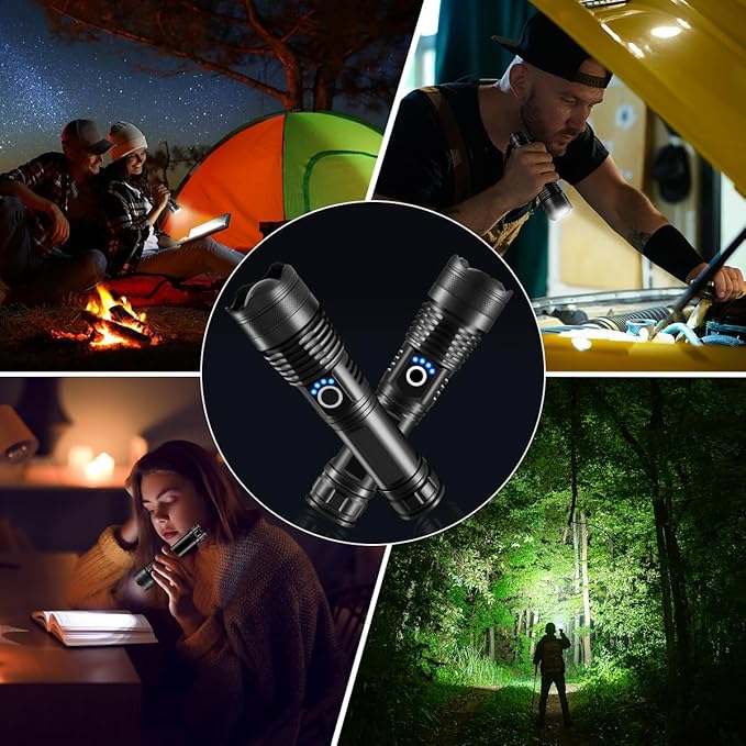 LNRYY Flashlights High Lumens Rechargeable, 2Pack Rechargeable Flashlights, Super Bright Flashlight, 5Mode Tactical Flashlights High Lumens, LED Flashlight High Powered, Waterproof Flash Light LED