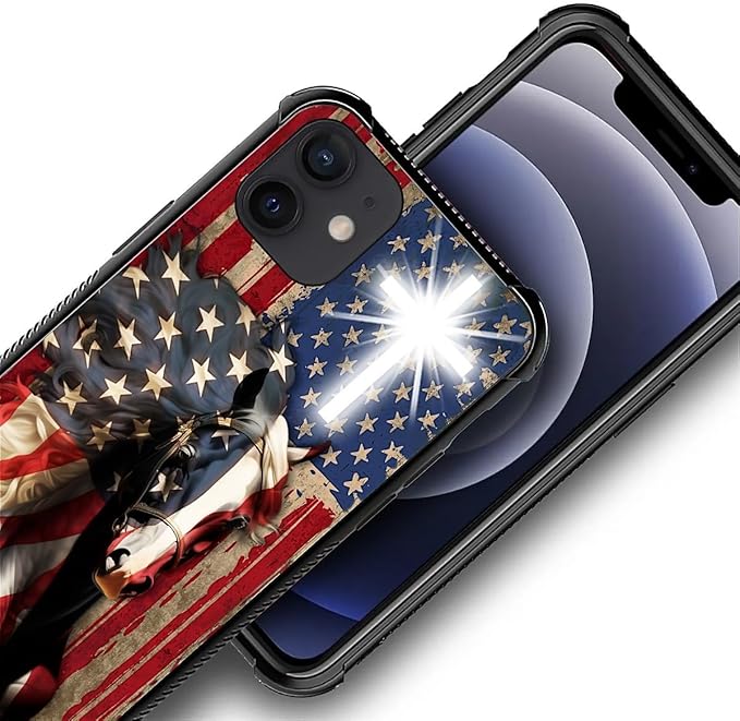 for iPhone 11 Case, Red American Flag Horse Cross Pattern Graphic Design Girl Boy Soft Silicone Hard Acrylic Shock Protection for iPhone 11