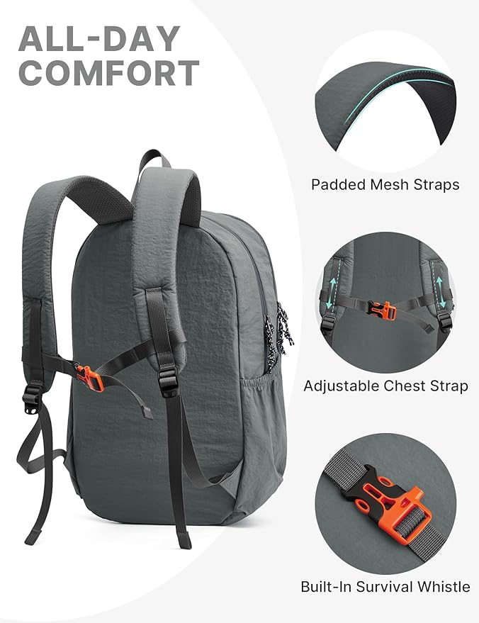 G4Free 15L Hiking Backpack Lightweight Small Travel Backpack Casual Daypack for Women Men Outdoor Campus, Gray