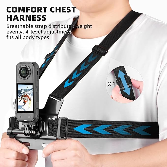 BRDRC Accessories Kit for Insta 360 X5 X4 Air, Chest Mount Head Strap Harness Backpack Clip Holder Wrist Strap, 360°Rotating Adapter + Quick Release for Insta360 One X5 X4 X3 X Camera Accessory Bundle